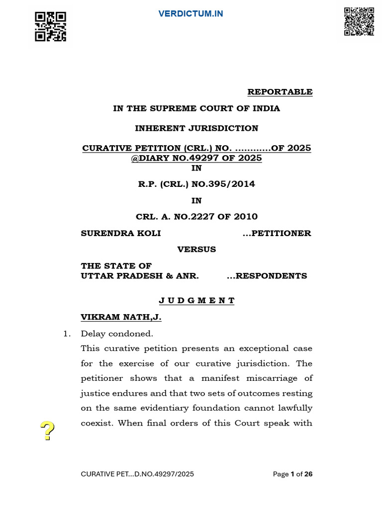 Surendra Koli V The State of Uttar Pradeshwatermark 1754369 | PDF ...