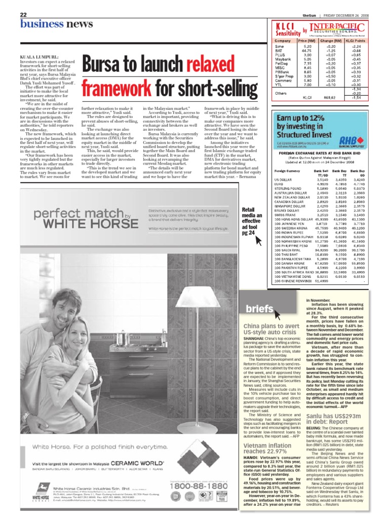 TheSun 20081226 Page22 Bursa To Launch Relaxe Framework For Short