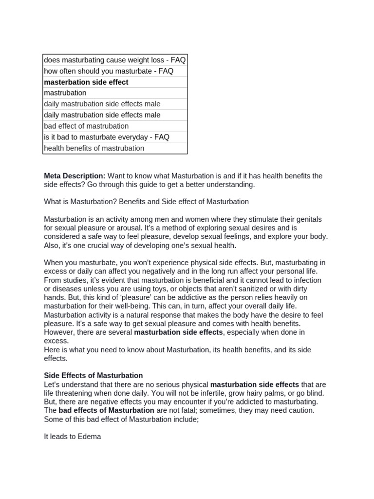 Masturbation: Benefits and Side Effects | PDF | Masturbation | Libido