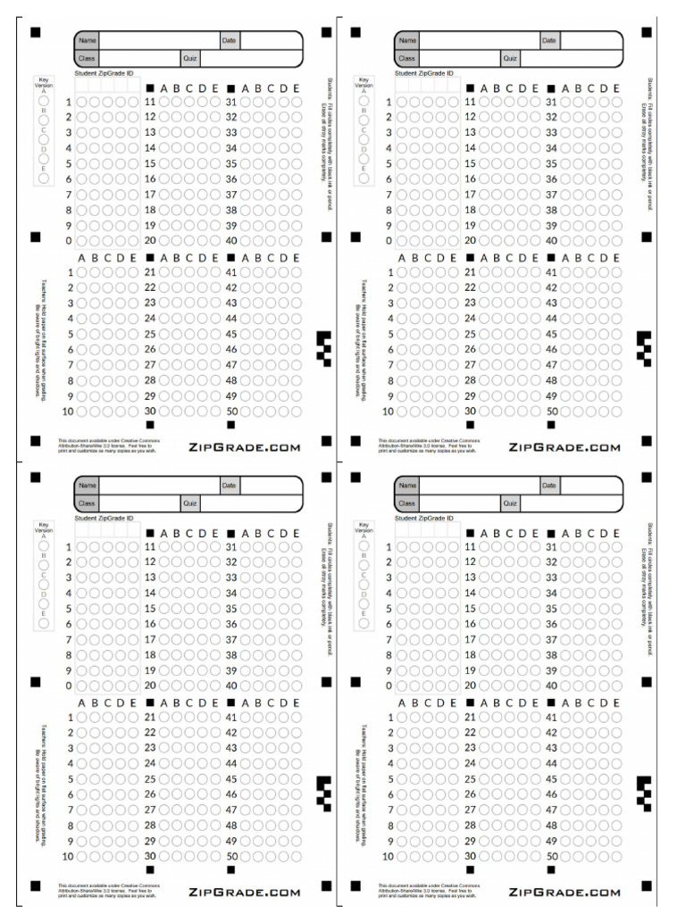 Zip Grade Answer Sheet | PDF