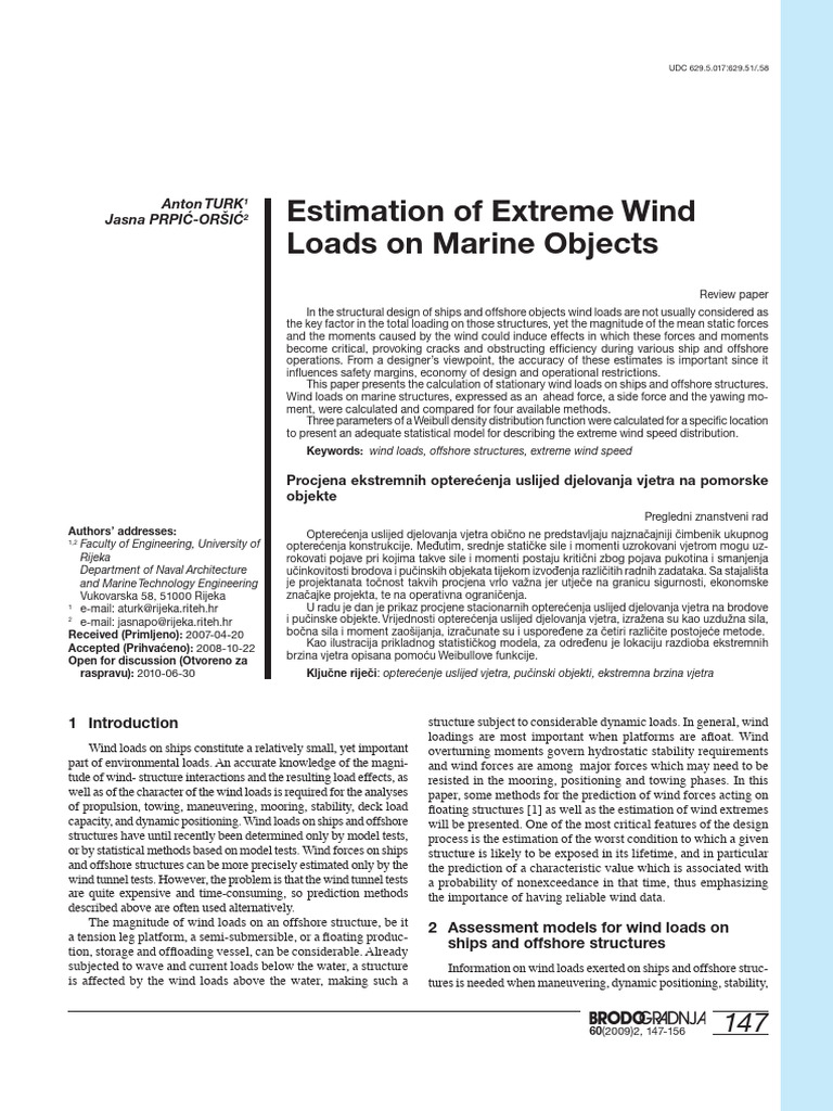 Extreme Wind Loads on Marine Structures | PDF | Force | Wound