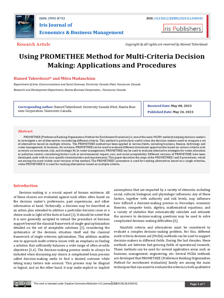 PROMETHEE Method for Decision Making | PDF | Decision Making