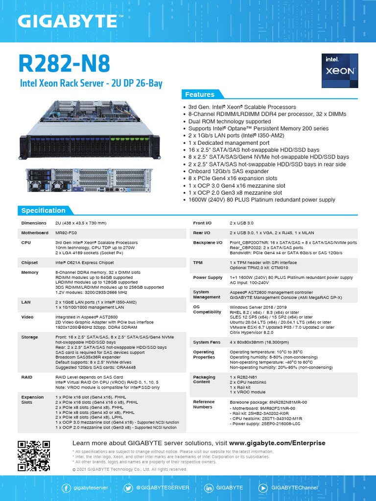 Intel Xeon 2U Rack Server Specs | PDF | Solid State Drive | Computer ...