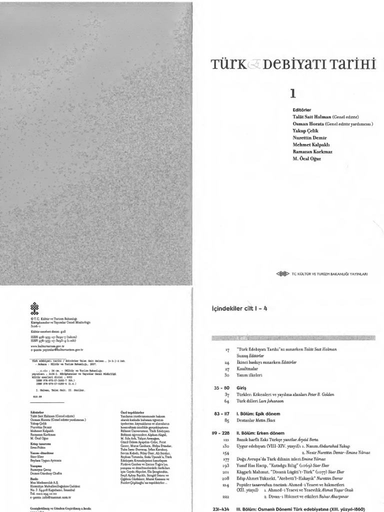 Kültür Bakanlığı Yayınları Türk Edebiyatı Tarihi 1 PDF 