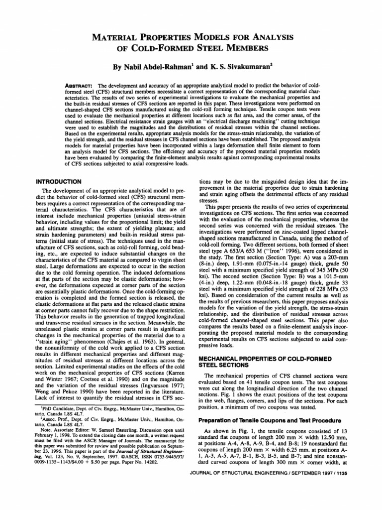 Cold-Formed Steel Material Models | PDF | Deformation (Engineering ...