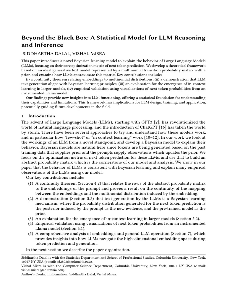 Beyond The Black Box: A Statistical Model For LLM Reasoning and ...