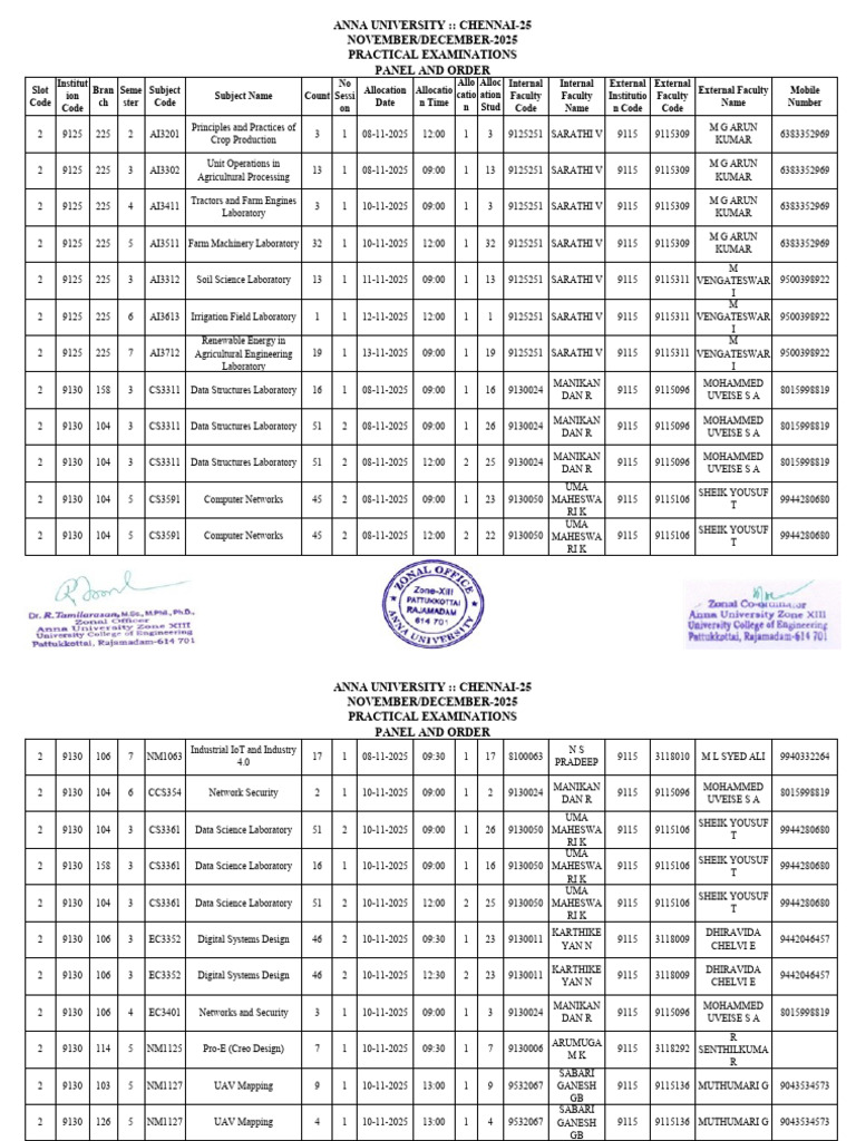 Anna University 2025 Practical Exam Schedule | PDF | Physical Sciences ...