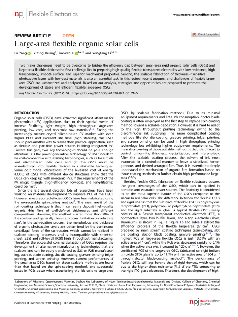 Large-Area Flexible Organic Solar Cells | PDF | Photovoltaics | Solar Cell