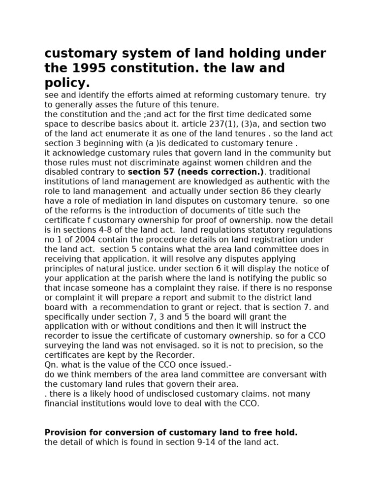 Customary Land Tenure Reforms in Uganda | PDF | Constitution | Government