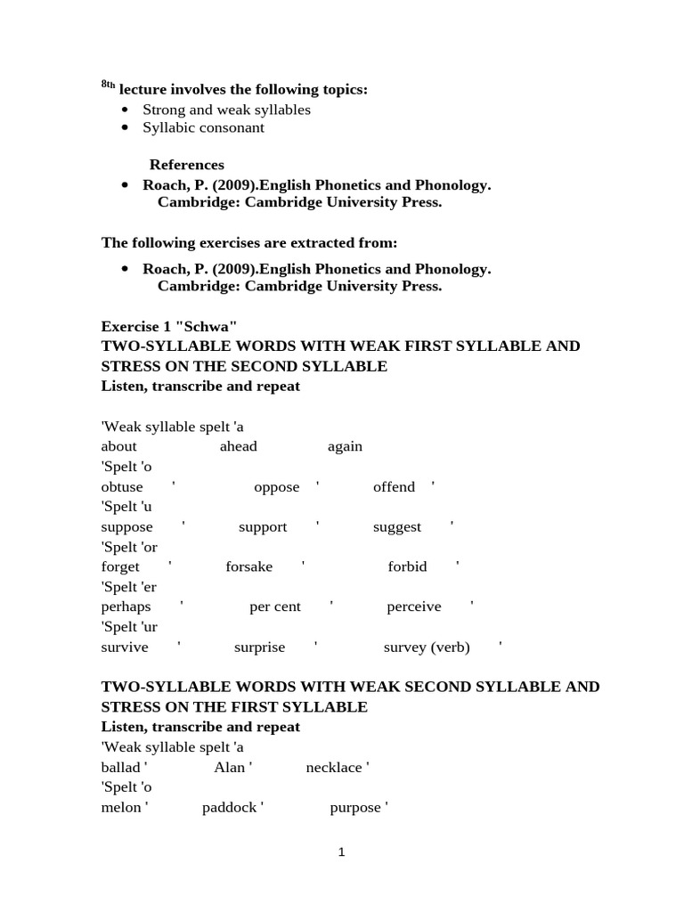 Strong & Weak Syllables | PDF | Syllable | Stress (Linguistics)