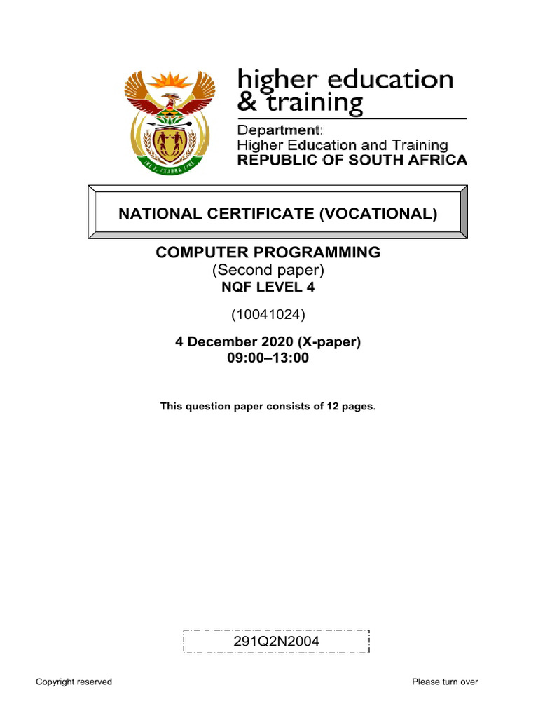 Computer Programming Exam Paper NQF Level 4 | PDF | Java Script | Databases