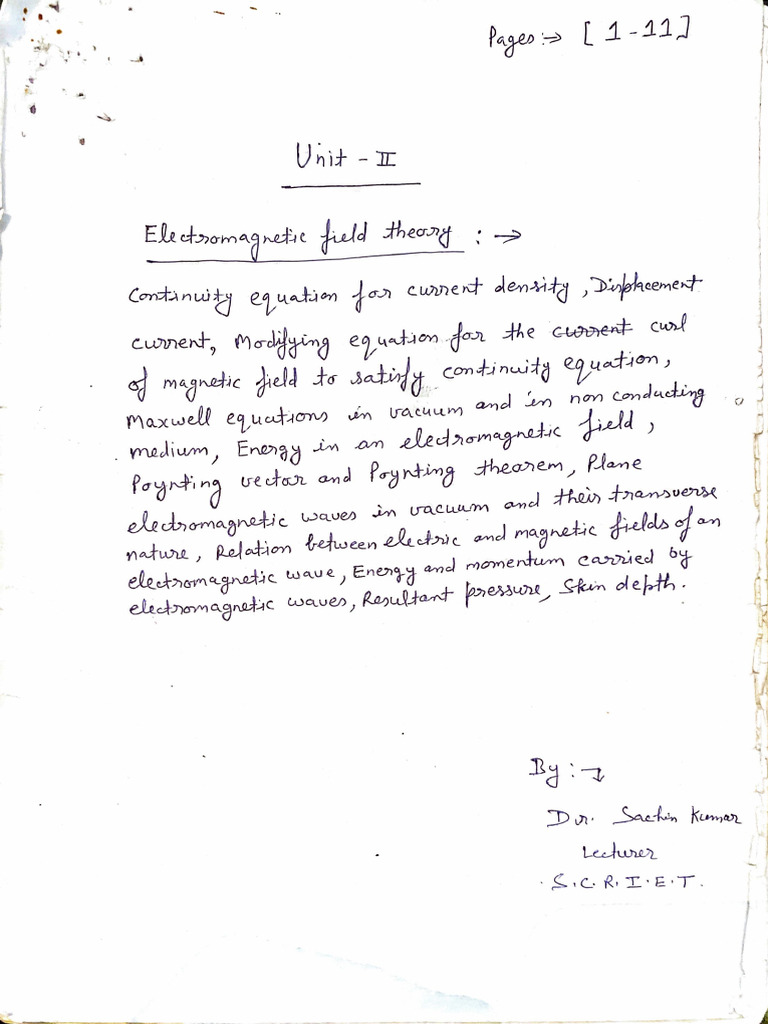 Electromagnetic Field Theory-Unit 2 Engg. Physics Sem 1 | PDF
