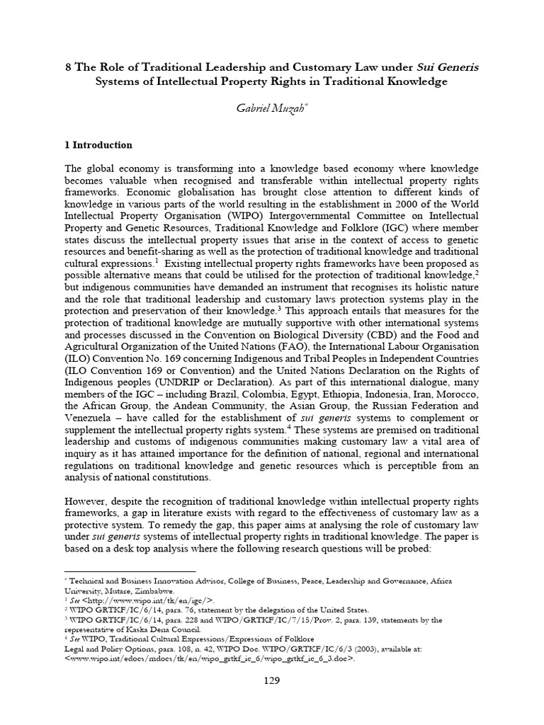 The Role of Traditional Systems and Customary Law Under Sui Generis ...