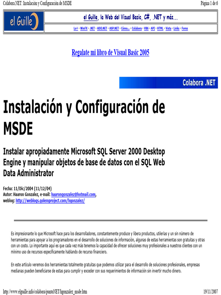 Instalación de MSDE y Web Data Admin | PDF | .NET Framework | Servidor ...