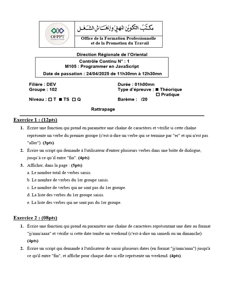 Exercice de Programmation JavaScript | PDF | Programmation informatique ...