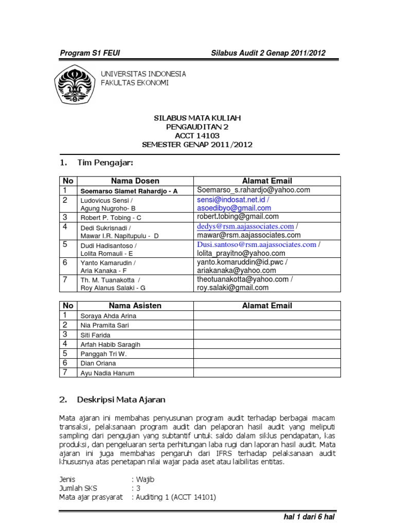 Silabus Pengauditan 2 S1 FEUI | PDF