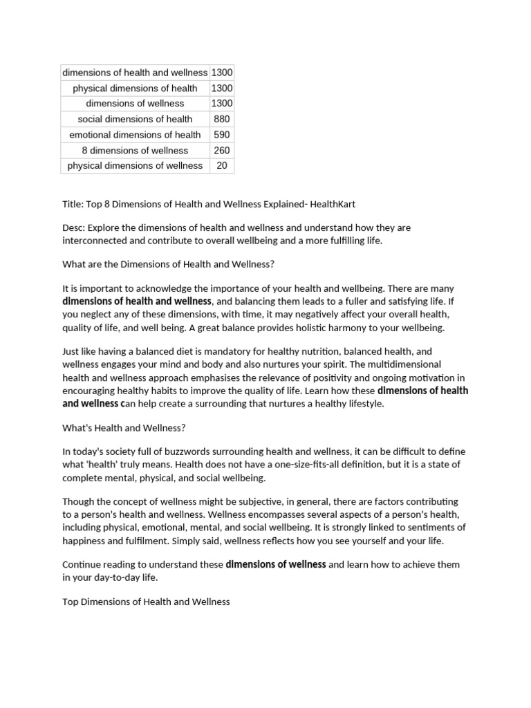 8 Key Dimensions of Health & Wellness | PDF | Well Being | Mental Health