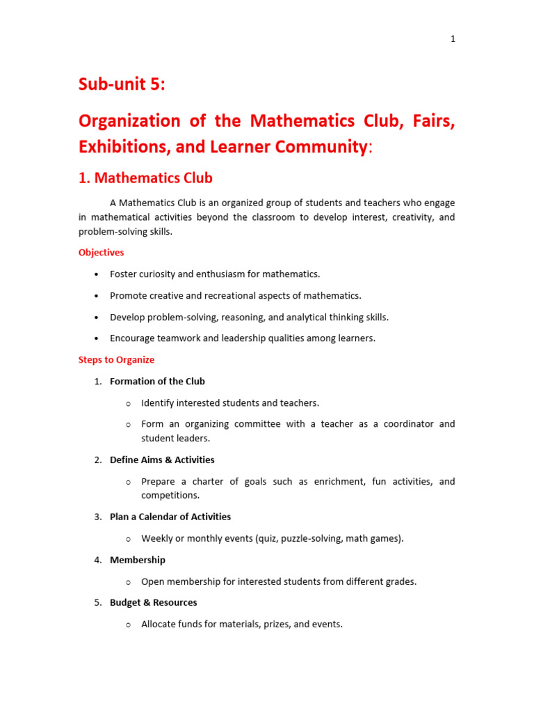 Organizing a Mathematics Club and Events | PDF | Mathematics | Teachers