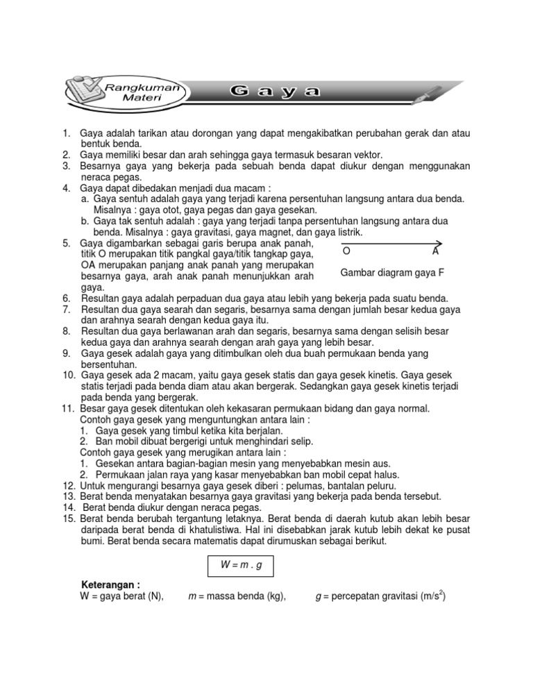 Rangkuman Materi Ipa Kelas Viii Smt2 Gaya