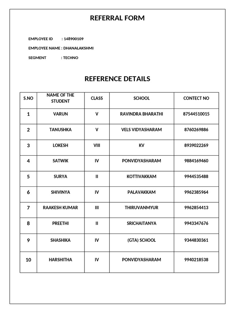 Staff Reference Form | PDF