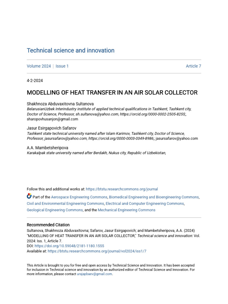 Heat Transfer Modeling in Solar Collectors | PDF | Heat Transfer ...