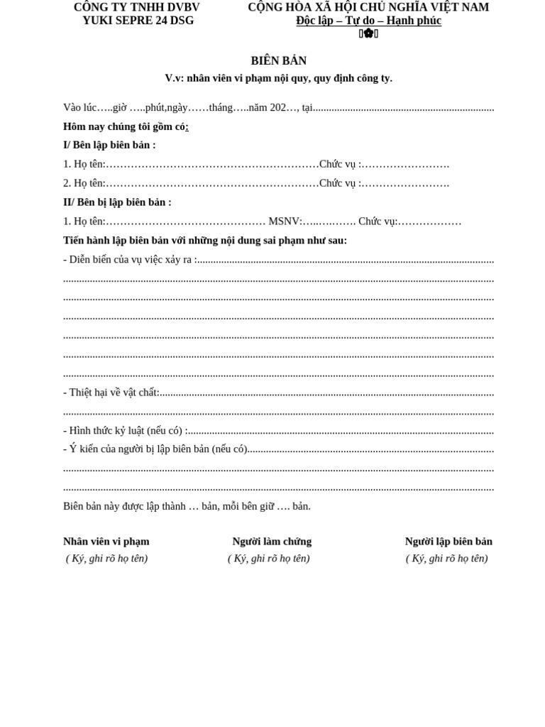Bien Ban NVBV Vi Pham | PDF