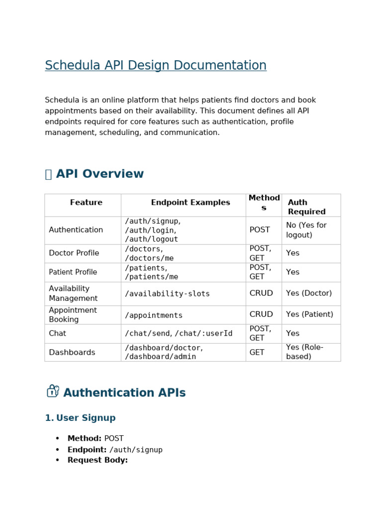 Schedula API Design Documentation | PDF | Login | Access Control