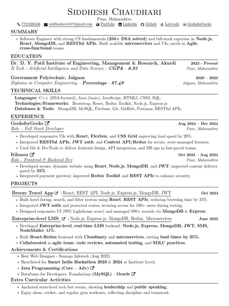 Software Engineer Portfolio: Siddhesh Chaudhari | PDF | Information ...