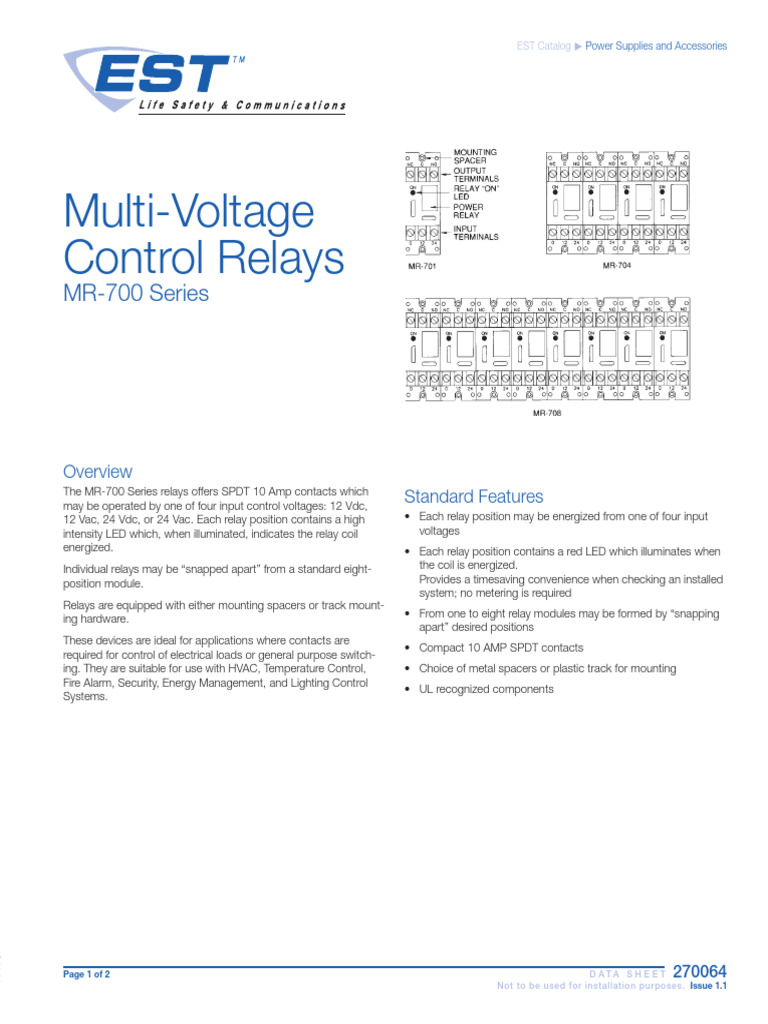 MR-700 Multi-Voltage Control Relays | PDF | Relay | Power Engineering