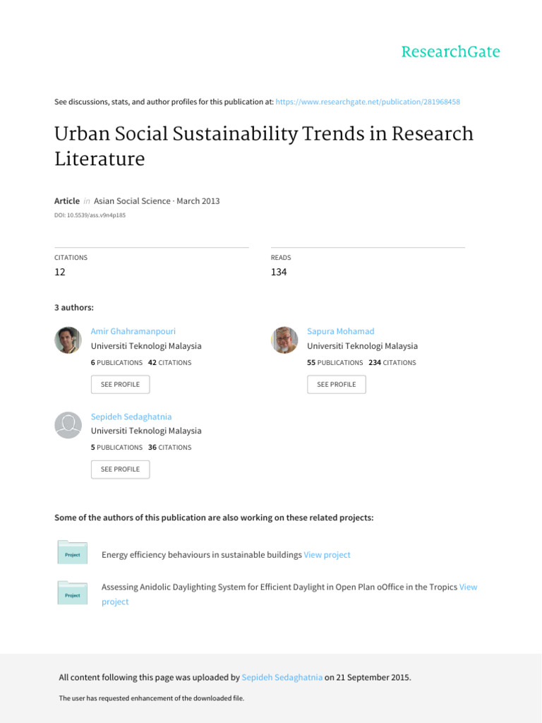 Urban Social Sustainability Research Trends | PDF | Sustainability ...