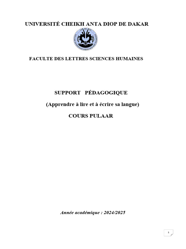 Cours de Grammaire Pulaar 2024/2025 | PDF | Phonétique | Linguistique