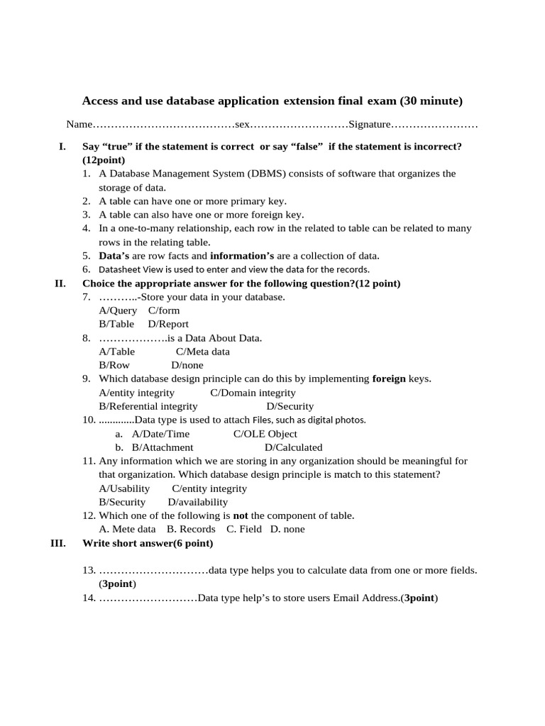 Database Application Exam Guide | PDF