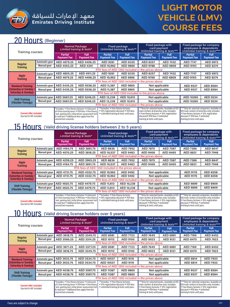20240701115215car Driving Course Rate Card | PDF