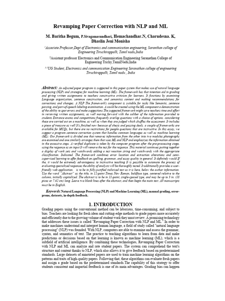 NLP and ML for Automated Paper Grading | PDF | Machine Learning ...