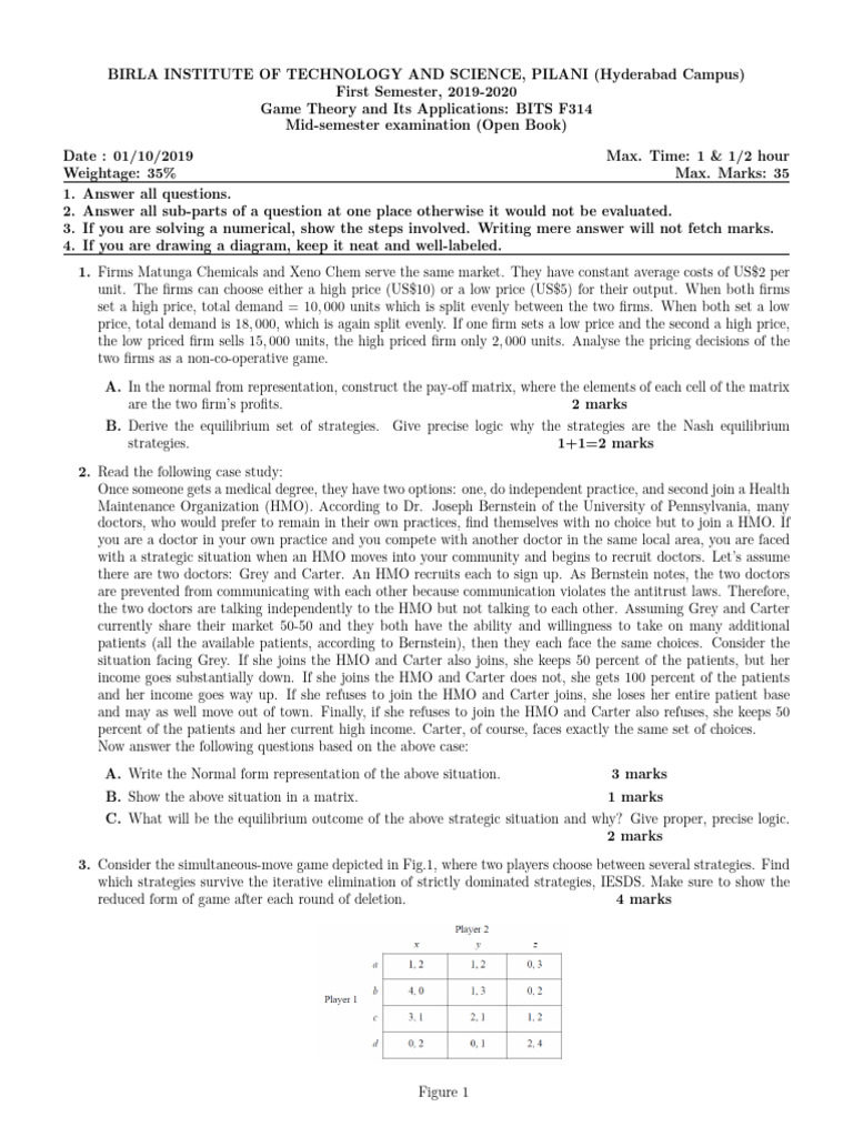 Mid-Sem Game Theory and Its Applications | PDF | Gaming | Mathematical ...