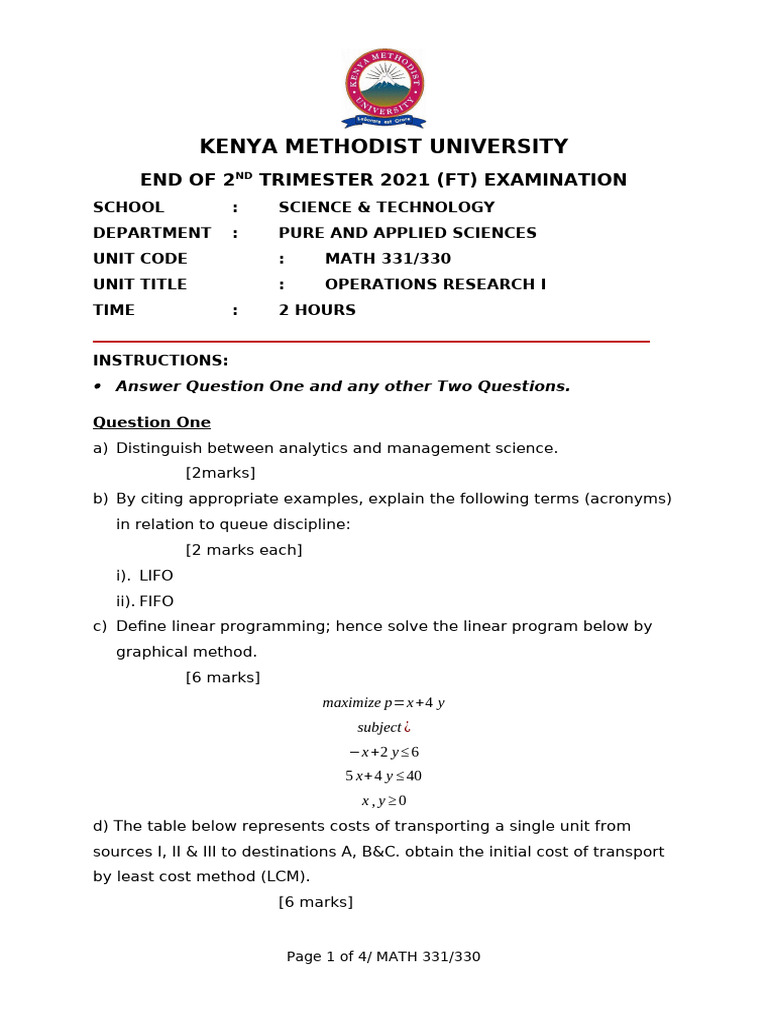 Math 331 330 - Operations Research 1 | PDF | Applied Mathematics ...