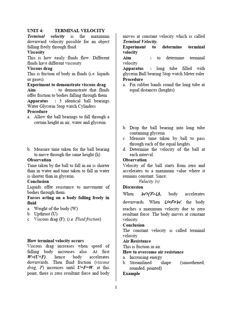 Understanding Terminal Velocity and Viscous Drag | PDF | Drag (Physics ...