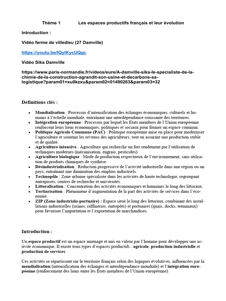 Évolution des espaces productifs en France | PDF | Agriculture | France