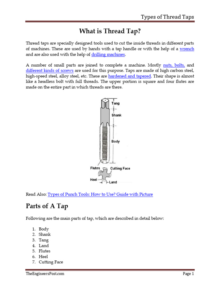 What is Thread Tap | PDF | Screw | Mechanical Engineering