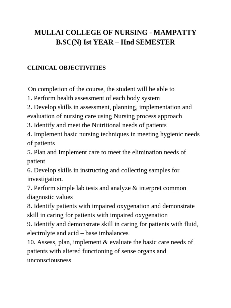 Clinical Objectives - 2nd Sem | PDF