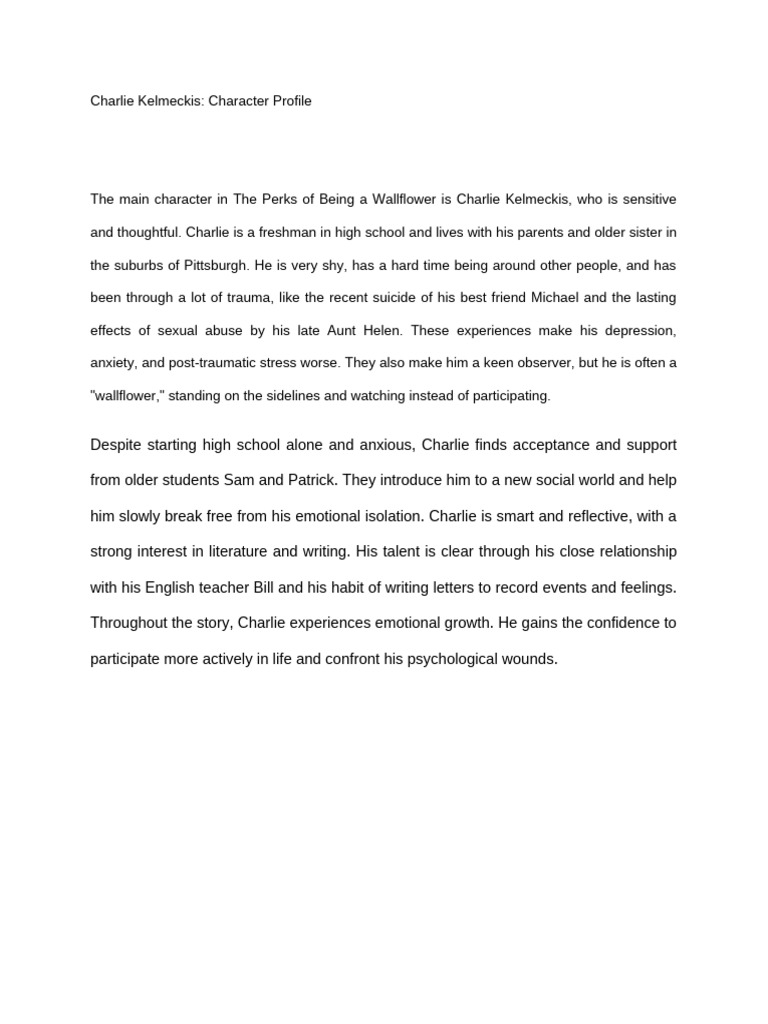 Charlie Kelmeckis - Character Profile | PDF | Empathy | Extraversion ...