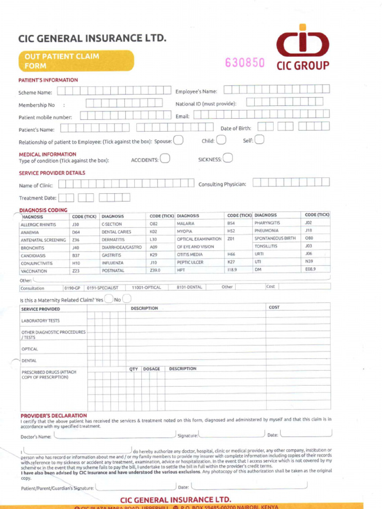 Cic Claim Form | PDF