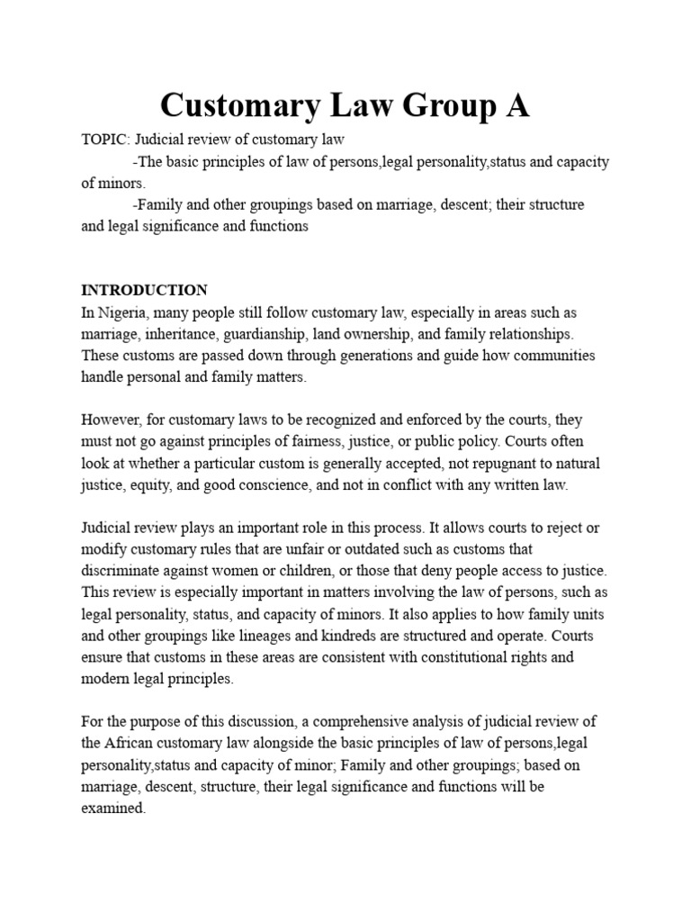 Judicial Review of Customary Law in Nigeria | PDF | Family | Legitimacy ...