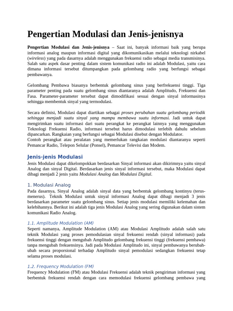 Pengertian dan Jenis Modulasi Komunikasi | PDF
