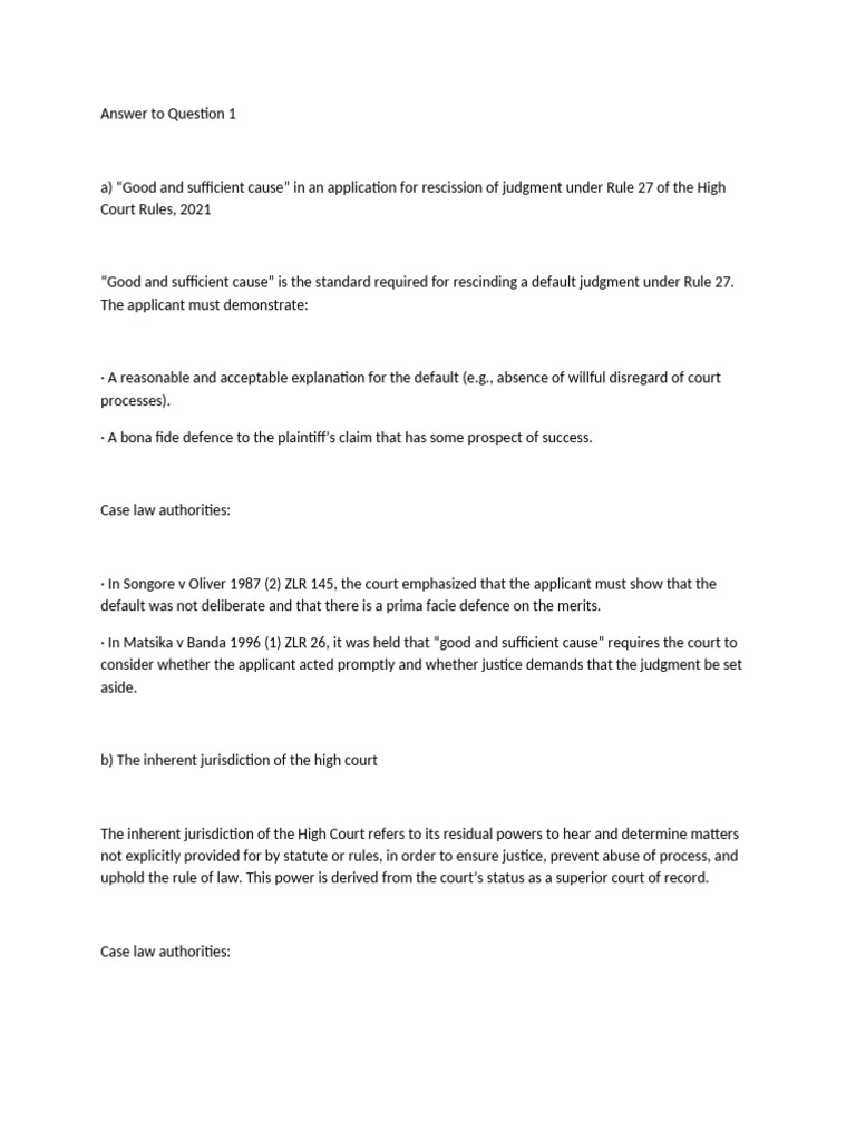 High Court Rules: Rescission & Jurisdiction | PDF | Judgment (Law ...