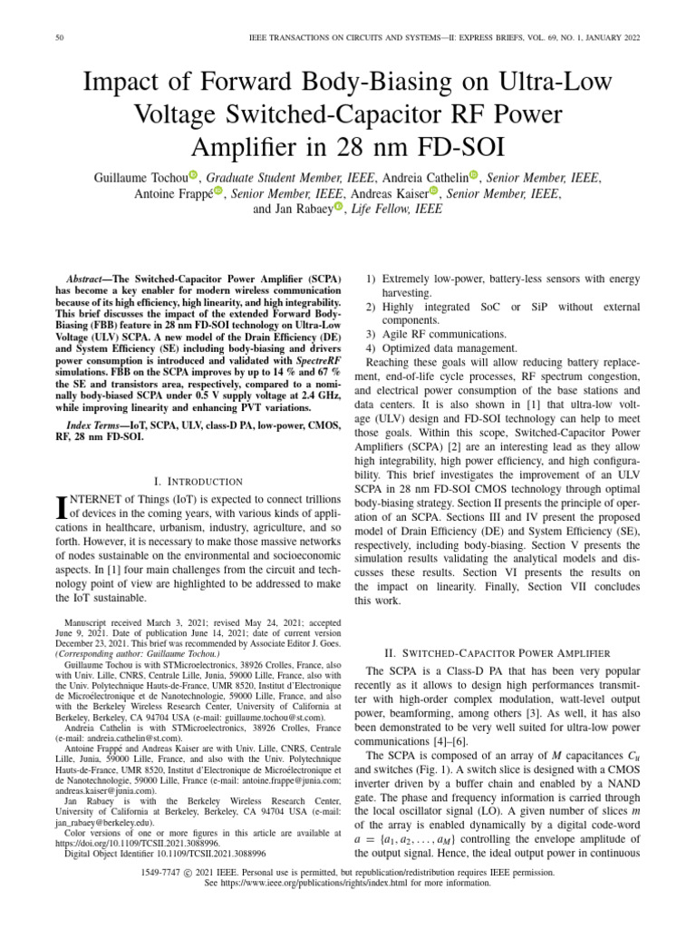 Forward Body-Biasing in ULV SCPA Design | PDF | Mosfet | Cmos