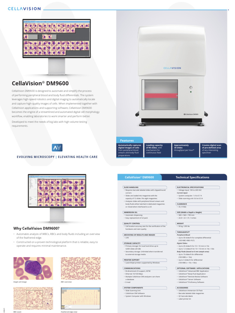 CellaVision DM9600: Automated Cell Analysis | PDF | Printer (Computing ...