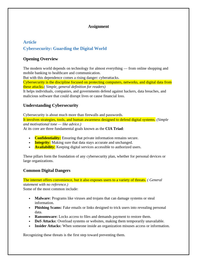 Cybersecurity: Protecting Digital Assets | PDF | Security | Computer ...