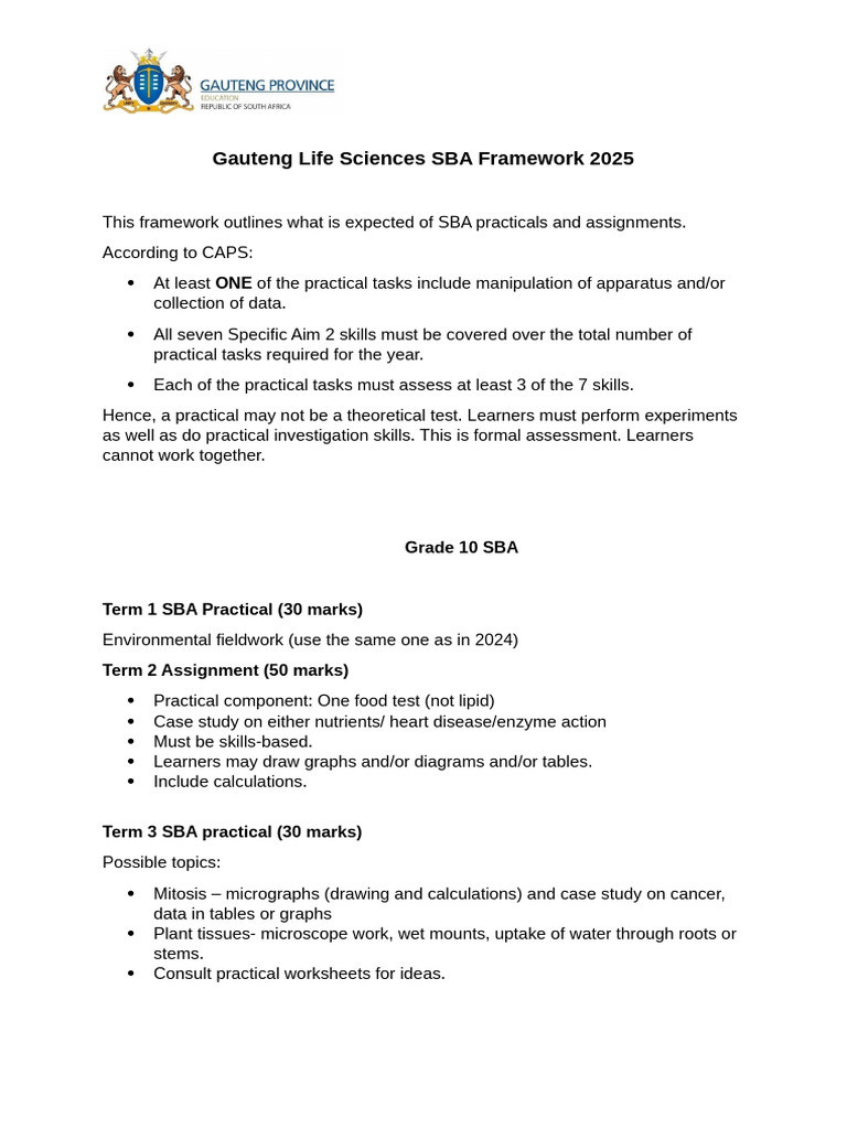 Life Sciences SBA Framework | PDF | Validity (Statistics) | Hypothesis