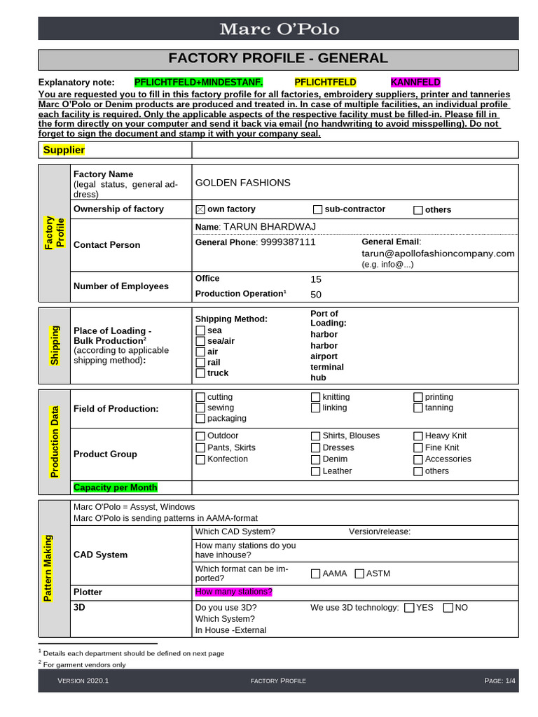 Factory Profile for Marc O'Polo Suppliers | PDF | Leather | Clothing